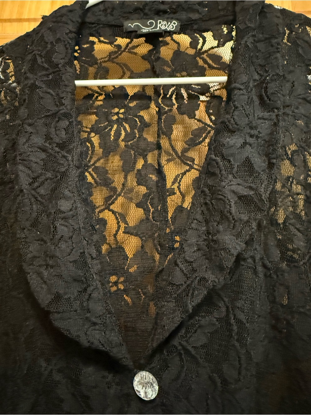 RXB Black collared Lace Button-Front Women's Top size m - Picture 3 of 5
